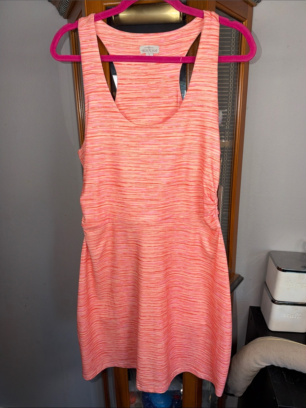 TEHAMA Coral-Peach Space-Dye Racerback Tank Dress